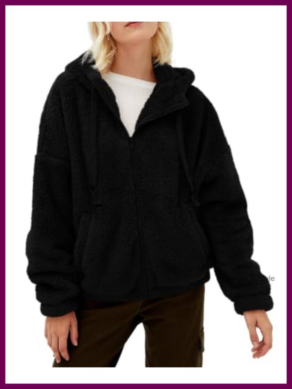 Womens Fuzzy Sherpa Fleece Zip Up Hooded Jacket Warm Sweatshirt